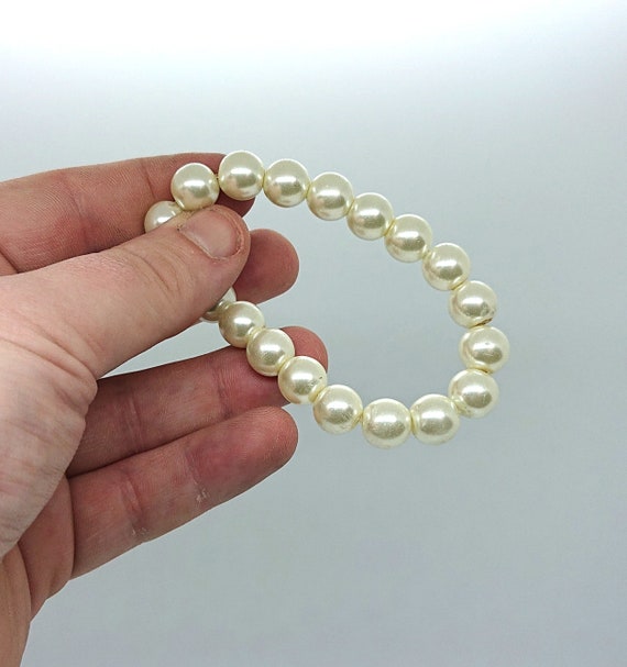 Vintage Faux Pearl Beaded Bracelet Large Thick Pe… - image 5