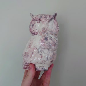 Vintage Ceramic Owl Figurine Ornament Collectable Decorative Bird Large Pink Marble White Ornamental Ceramic Pottery Owl