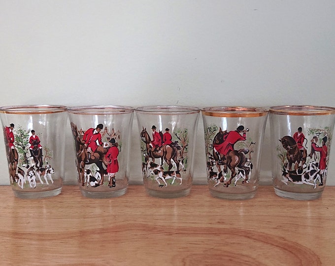 Vintage Set of 5 Shot Glasses Hunting Scene Shooters Glasses Etsy UK