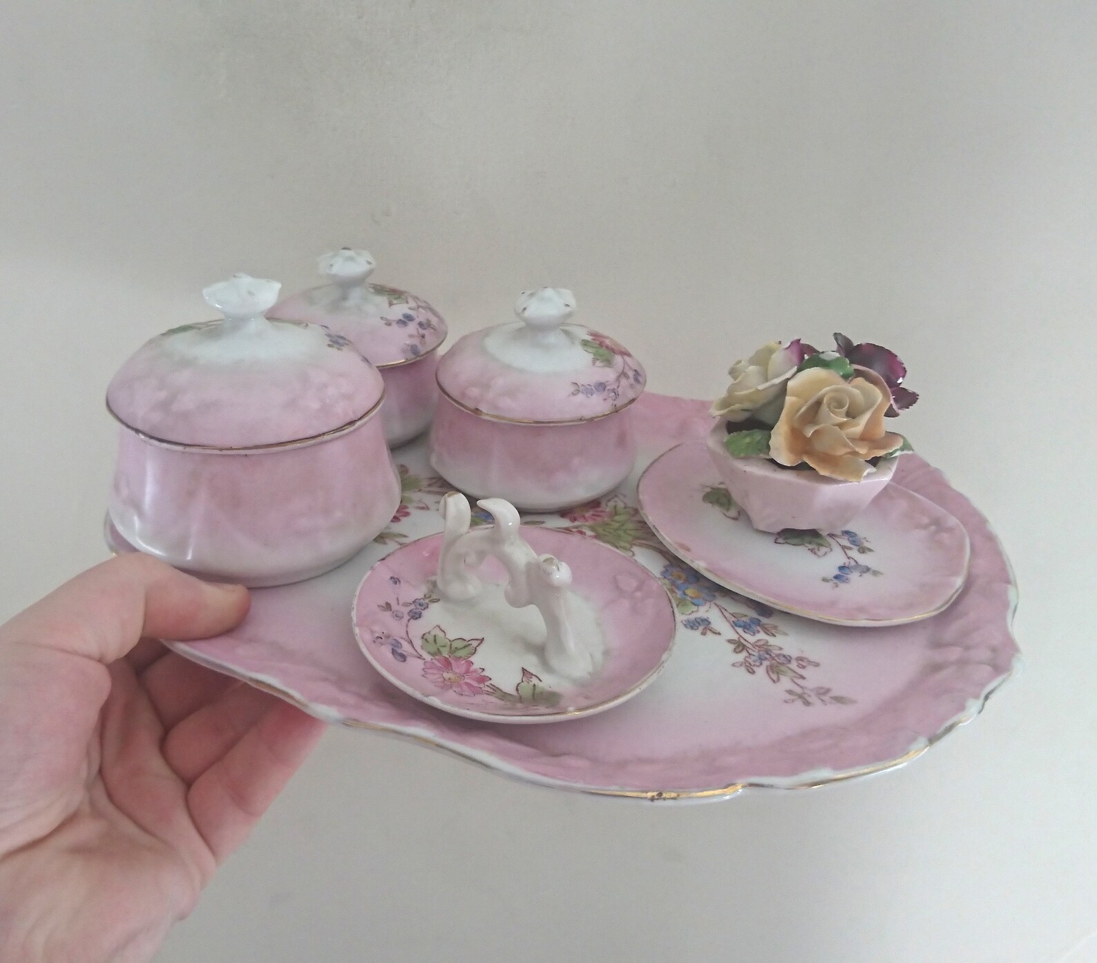 Vintage Ceramic Dressing Table Set Floral 11 Piece Set Pink Etsy
