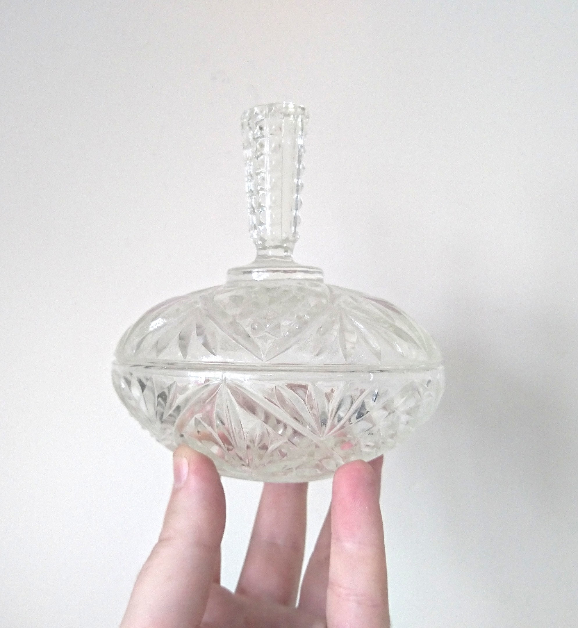 Art Deco Glass Dressing Table Set Crystal Clear Dish Candle Etsy