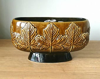 Vintage Posy Vase Sylvac Oval Forest Brown Leaves Sycamore Leaf Range Flower Vase and Arrangement Wires