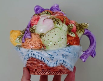 Vintage Novelty Teapot Fruit Design  Country Garden Chic Cottage Collectable Tea Pots Grapes, Apple Lemon, Banana, by Heritage Mint Ltd