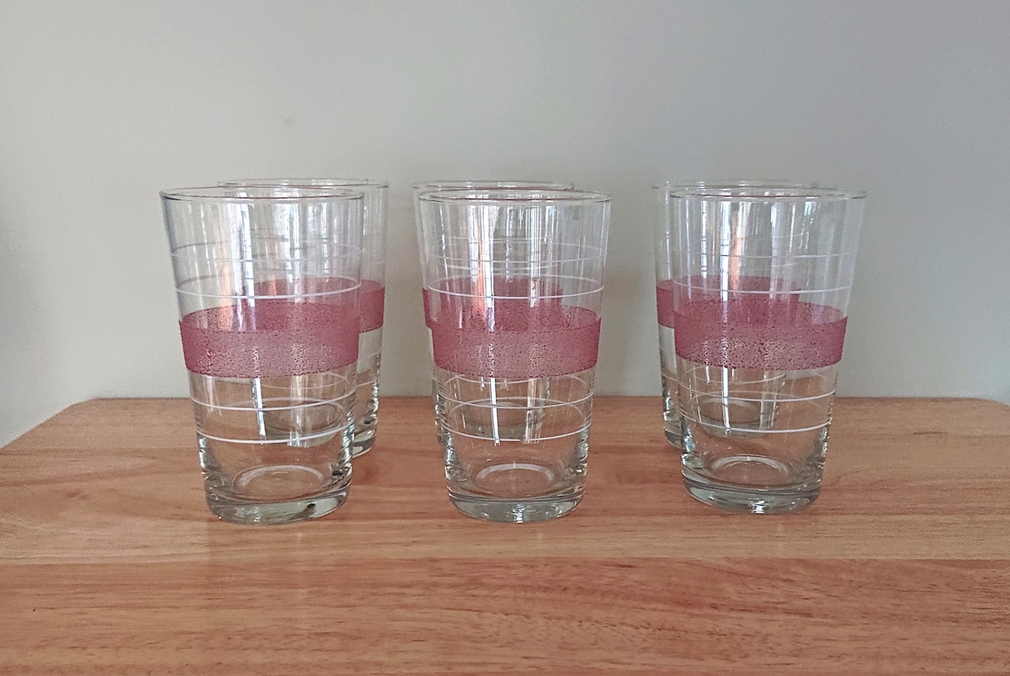 Vintage Frosted Drinking Glasses Water Tumbler Retro Pink Frosted 60's ...
