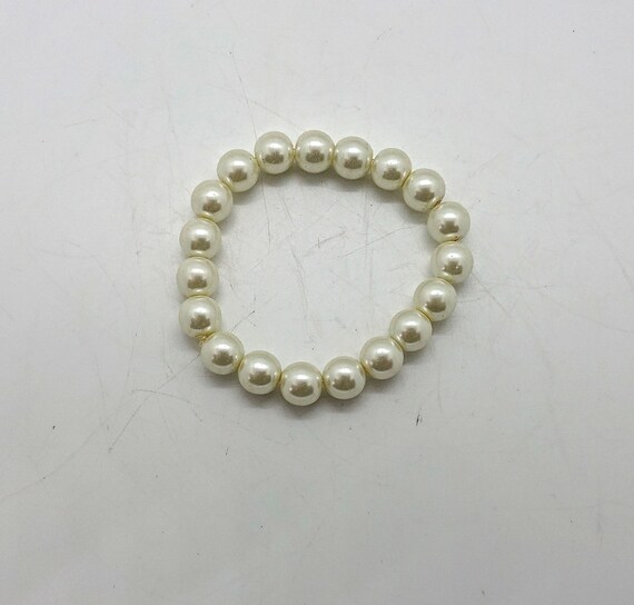 Vintage Faux Pearl Beaded Bracelet Large Thick Pe… - image 2