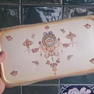 Bandeja/plato para sándwiches vintage de Crown Devon, diseño de lira, años 30-40, plato rectangular floral, Fieldings England