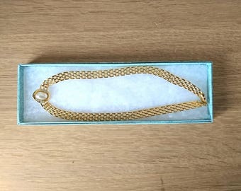 Vintage Necklace Boxed Faux Pearl Pendent Gold Necklace Foldover Clasp Diamante Rhienstone Gold Mesh Costume Jewellery Jewelry