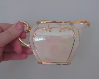 Vintage Saddler Milk Jug 1950's Mid Century Pottery Milk Jug Cream Lustre Gold Gilt Made in England Creamer