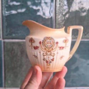 Vintage Crown Devon gräddkanna, lyrmönster, 1930-40-talen, blommig mjölkkanna, Fieldings England