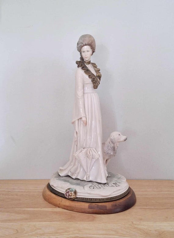 B.Merli ブルーノ・メルリ カポディモンテ 猫を抱く少女 イタリア製 Vintage B. Merli Lady Figurine With Dog – Capodimonte Style Resin