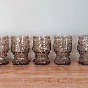 Vintage Tumbler Glasses Set of 5 Retro Drinks Glasses Juice/Water Retro 70's Kitsch Grey Glasses