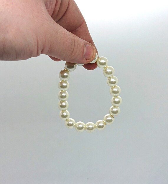Vintage Faux Pearl Beaded Bracelet Large Thick Pe… - image 3