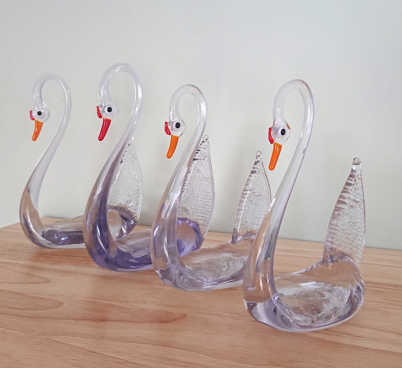Vintage Handblown Glass Swan Set of 4 Decorative Swan Etsy
