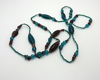 Vintage Blue Glass Beaded Necklace, Long Costume Jewelry