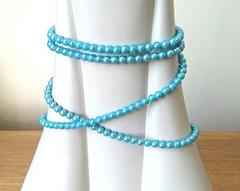 Tour De Cou Vintage En Billes D'agate Bleues Calibrées - Années 50/60 - Occasion