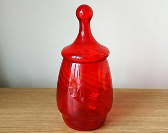 Vintage Jar Red Glass Jar Candy/Sweet Jar Cookie Jar Art Glass Retro Jar Container Kitsch Murano Style