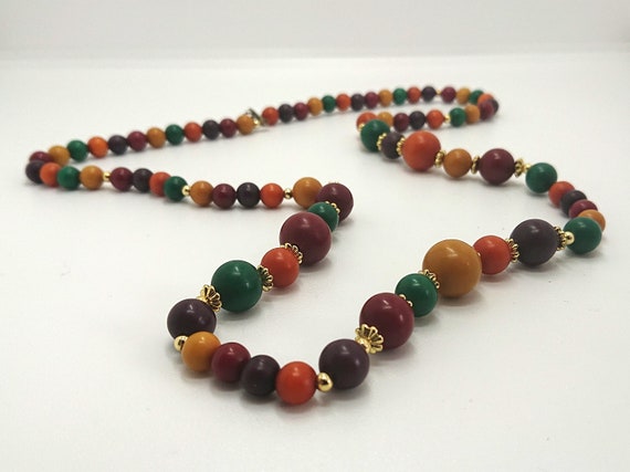 Collier Fantaisie Vintage - Perles Colorées - Bijou D'occasion Pour Femme