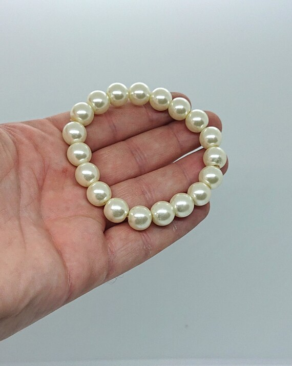 Vintage Faux Pearl Beaded Bracelet Large Thick Pe… - image 4