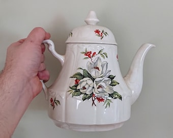 ヴィンテージフローラルティーポット 白と赤の花 アフタヌーンティーパーティー セラミックティーポット 大型装飾観賞用ティーポット ギフト