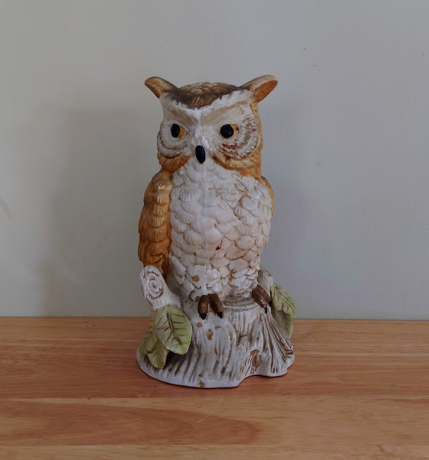 ヴィンテージ フクロウの置物 鳥の飾り 茶色のホーホーフクロウ 陶器の
