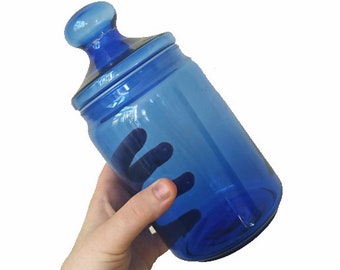 Vintage Mid Century Blue Glass Storage Jar Candy Jar Kitsch Kitchen Storage Apothecary Jar Pharmaceutical Jar Color Pop Curiosity Container