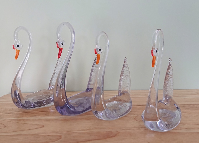Vintage Handblown Glass Swan Set of 4 Decorative Swan Etsy