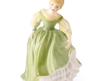 Royal Doulton “Fair Maiden” HN2211 Figurine | Peggy Davies Design | Green & Yellow Dress | Pretty Ladies Series | Vintage Collectible