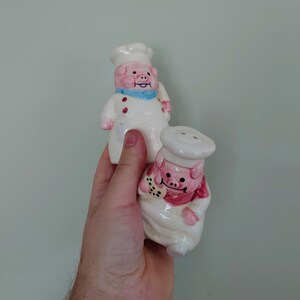 Vintage Chief Pig Pink Salt and Pepper Shakers Cruet Set Novelty Shakers Collectible Kitchenalia Pottery Tableware Dispensers image 5
