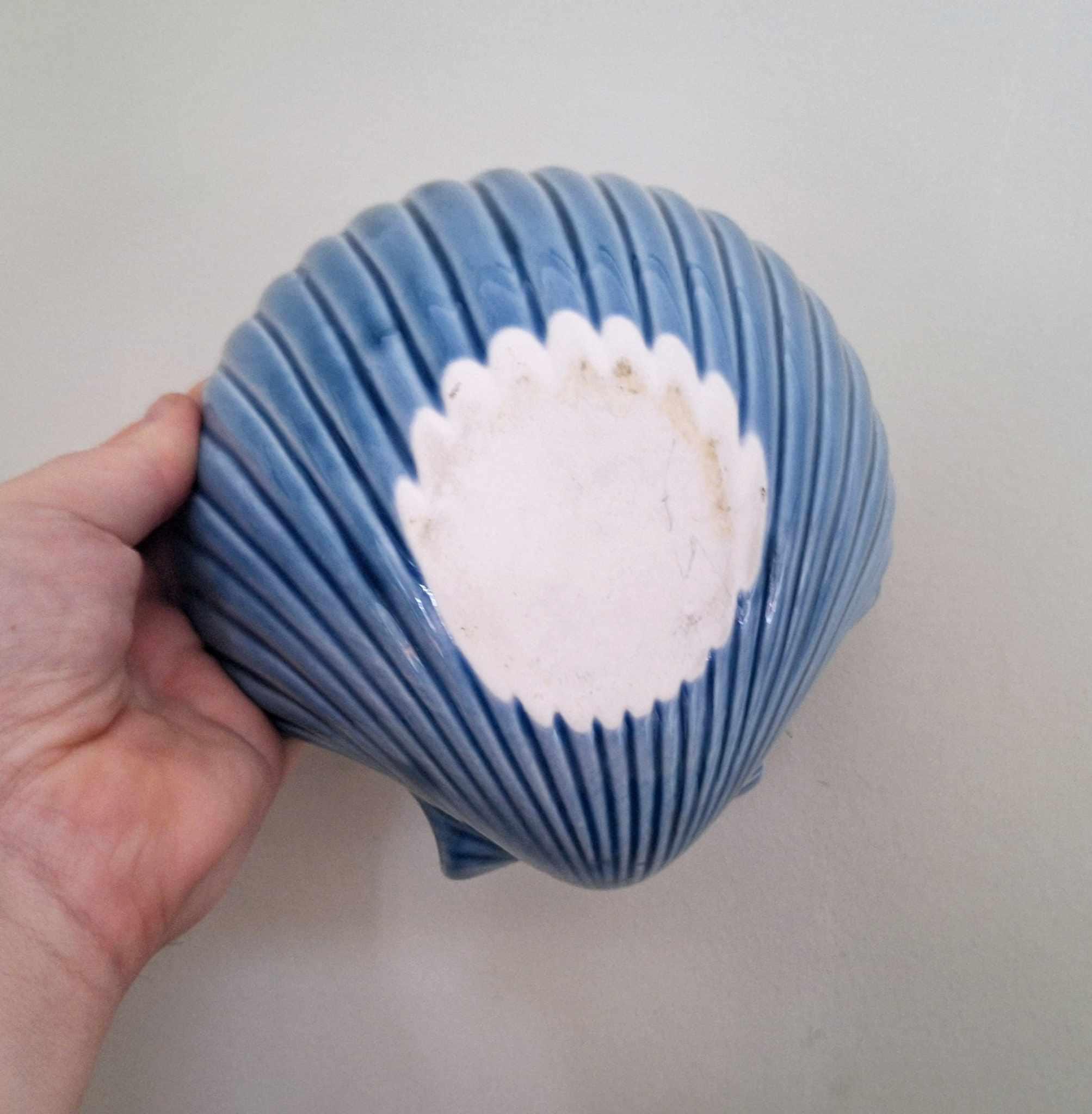 ヴィンテージブルーの貝殻セラミック皿2枚セット - 航海用の貝殻型