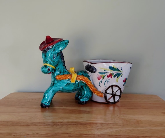 ヴィンテージ陶器1950年ドンキー小物入れプランターバンドペイントスペイン