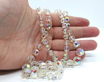Vintage Necklace Faux Diamond Rhinestone Aurora Borealis Necklace Box Clasp Necklace Exquisite Multistrand necklace Set of 2