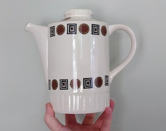 Vintage Teapot Retro Cream and Brown 1970's Ceramic Coffeepot Brown 1970's Retro Earthenware Gold Gilt Handle