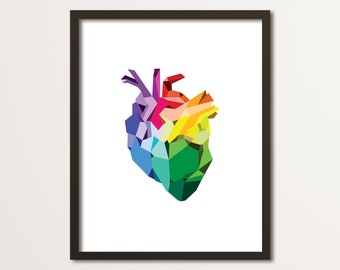 Rainbow Geometric Heart - Artwork Print