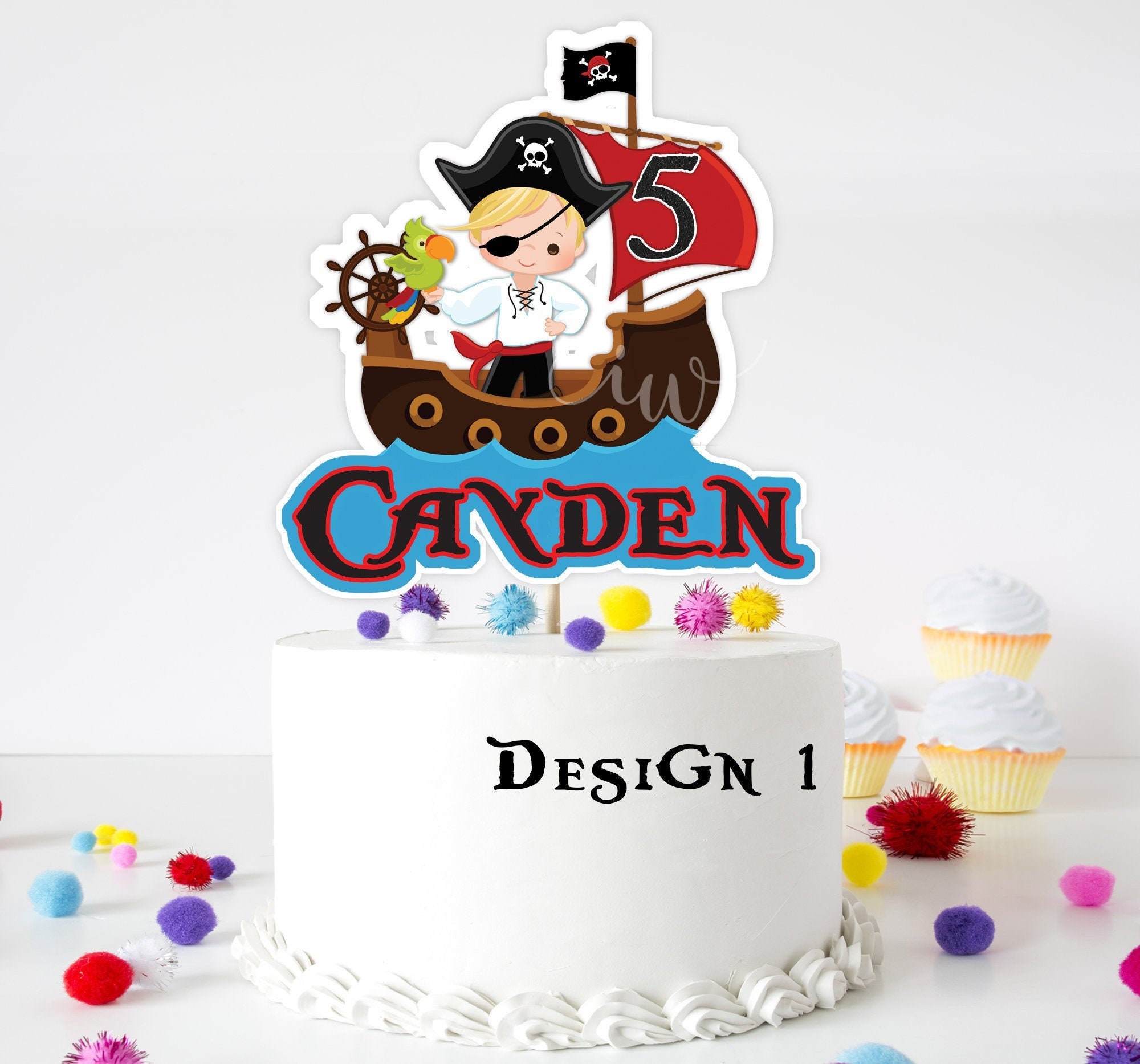 Pirate ship personalised cake Topper edible Icing or Wafer