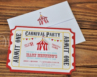Carnival Invitation, Circus Invitation, Circus Invite, Circus Invitations, Set of 12