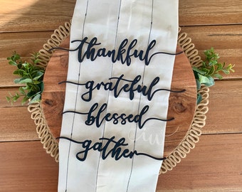 Thankful, Grateful, Blessed and Gather Words Fall Dining Table Wood Signs, Thanksgiving Plate Ornament Home Decor, Farmhouse Table Setting