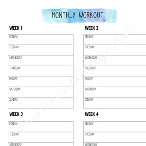Monthly Workout Planner