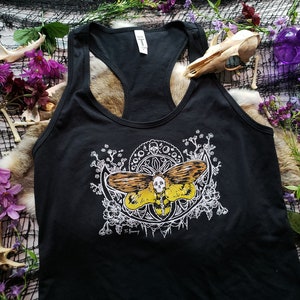 Death's Head Moth Hand Screen Printed Women's Tank Top, goth apparel