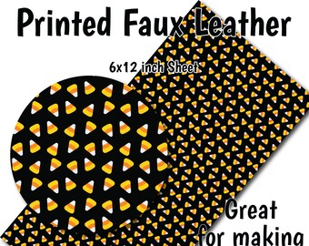 Candy Corn Faux Leather Sheet/Printed Faux Leather for Earrings/Leather Fabric for Bows/Leatherette Sheets/Synthetic Leather