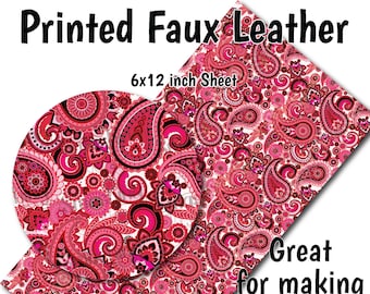 Valentine Paisley Faux Leather Sheet/Printed Faux Leather for Earrings/Leather Fabric for Bows/Leatherette Sheets/Synthetic Leather