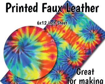 Rainbow Tie Dye Faux Leather Sheet/Printed Faux Leather for Earrings/Leather Fabric for Bows/Leatherette Sheets/Synthetic Leather