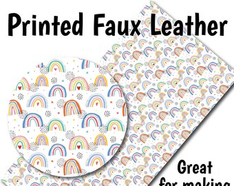 Cute Rainbows I Faux Leather Sheet/Printed Faux Leather for Earrings/Leather Fabric for Bows/Leatherette Sheets/Synthetic Leather