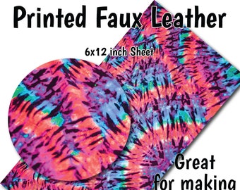 Pink Purple Tie Dye Faux Leather Sheet/Printed Faux Leather for Earrings/Leather Fabric for Bows/Leatherette Sheets/Synthetic Leather