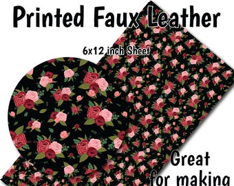Floral Small Scale Faux Leather Sheet/Printed Faux Leather for Earrings/Leather Fabric for Bows/Leatherette Sheets/Synthetic Leather