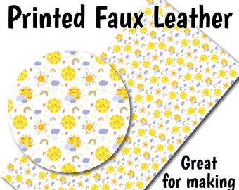 Sunshine and Rainbows O Faux Leather Sheet/Printed Faux Leather for Earrings/Leather Fabric for Bows/Leatherette Sheets/Synthetic Leather