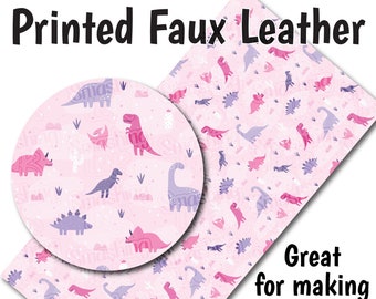 Dinosaurios pastel/Piel sintética estampada para aretes/Tela de cuero para lazos/Hojas de cuero sintético/Cuero sintético