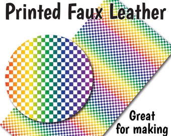 Rainbow Ombre Checkerboard Hoja de cuero sintético/Piel sintética impresa para pendientes/Tejido de cuero para lazos/Hojas de polipiel/Cuero sintético