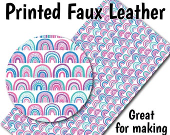 Cartoon Rainbows B Faux Leather Sheet/Printed Faux Leather for Earrings/Leather Fabric for Bows/Leatherette Sheets/Synthetic Leather