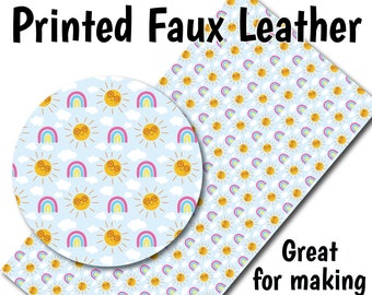 Sunshine and Rainbows P Faux Leather Sheet/Printed Faux Leather for Earrings/Leather Fabric for Bows/Leatherette Sheets/Synthetic Leather