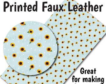 Sunflower Pattern/Printed Faux Leather for Earrings/Leather Fabric for Bows/Leatherette Sheets/Synthetic Leather